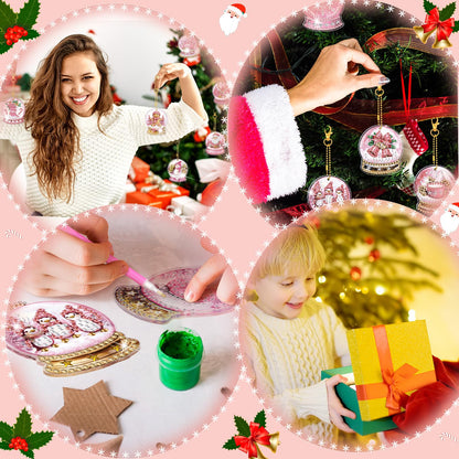WILLBOND 30 Pcs Pink Crystal Ball Diamond Art Kits for Adults Pink Snowflake Gnome Diamond Painting Ornaments DIY Double Sided Keychain Kits Christmas Winter Key Ring Art Pendant Xmas Tree Decor