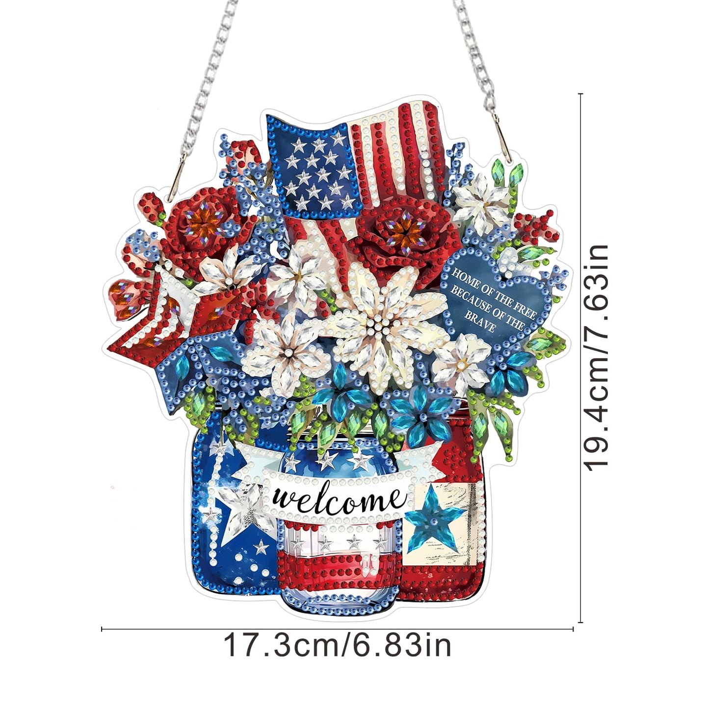 Diamond Art Hanging Kit for Adult,Special Shaped Rhinestone,Double Sided DIY Acrylic Diamond Art Painting Window Pendants Home Garden Wall Hanging Kits Hanging Ornament (Independence Day Flower)