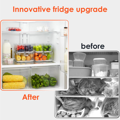 SMRCAD Fridge Organizers and Storage, 6 Pack Clear Freezer Organizer Bins with Lids for Kitchen, Pantry, Refrigerator, Food, Fruit, Vegetable Storage