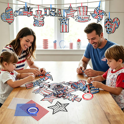 DoubleFill 48 Pcs 4th of July Art Crafts Patriotic Diamond Art DIY Red White and Blue Diamond Suncatcher Ornament for Independence Day American Holiday Memorial Day Gift Party Favors