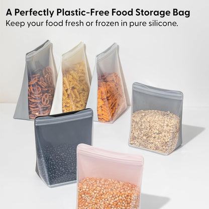 W&P Porter Silicone Reusable Storage Bag, Sandwich (36oz Stand-Up), Cream Food Storage Container, Microwave Safe