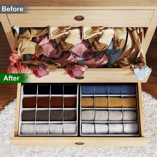 Homsorout Drawer Organizer - Large Fabric Divider for Clothing, Socks & Ties | Beige