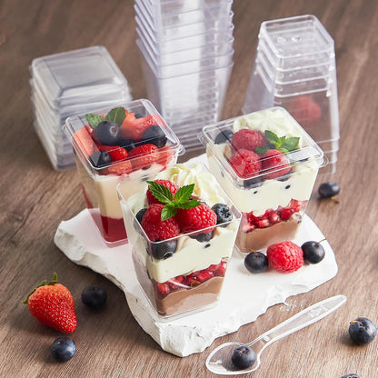 50 Pack 5 oz Kucoele Plastic Dessert Cups with Lids and Spoons, Clear Parfait Cups Pudding Cups Mini Party Serving Cups