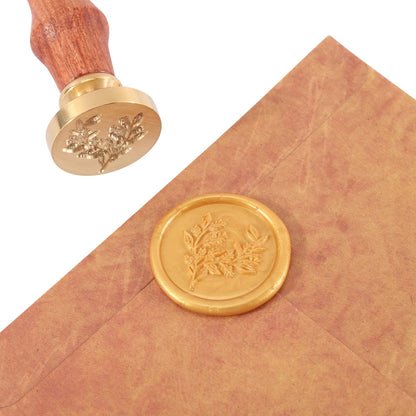 Yoption Wax Seal Stamp Kit, Eucalyptus Sealing Stamp with Gold Red Silver Sealing Wax Sticks Gift Box Set for Invitations, Cards, Letters, Gift Idea