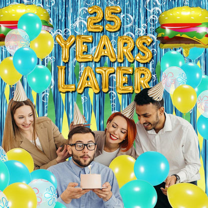 Sponge 25th Birthday Decorations, 25 Years Later letter Balloons Set for Ocean Theme Party,Birthday Decor,Mermaid,Baby Shark,with Hamburger Balloons,Blue Backdrop Bubble Garland and Crepe Paper