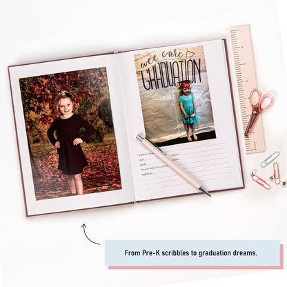 Elegant School Memory Book Prek-12 - Durable School Photo Book w/Photo Spaces, Prompts & More - 70 Pages Kids Scrapbook for Easy Journaling (Mauve)