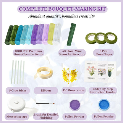 Rochoseng Pipe Cleaner Flower Kit 1000 PCS DIY Bouquet Craft Set Chenille Stems Flower Making Kit with Tools and Tutorials for Beginners and Craft Lovers