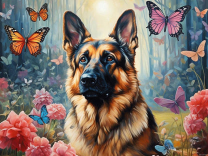 5D DIY Diamond Painting Round Diamond Embroidery Cross Stitch Paintings by Number Embroidery Home Decor Gift German Shepherd Butterfly Garden 30x40cm