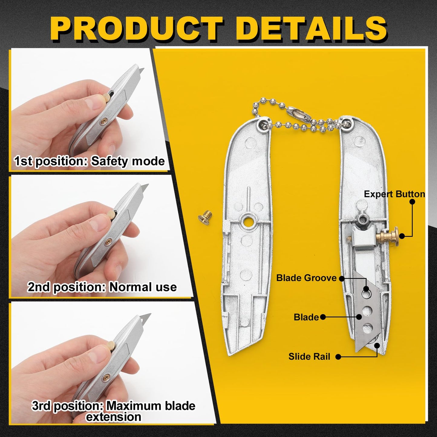 20 Pcs Mini Retractable Utility Knife with 40 Pcs Carbon Steel Blades Set Three-position Retractable Box Cutter on Keychain Small Pocket Knives for Cardboard Carpet Drywall