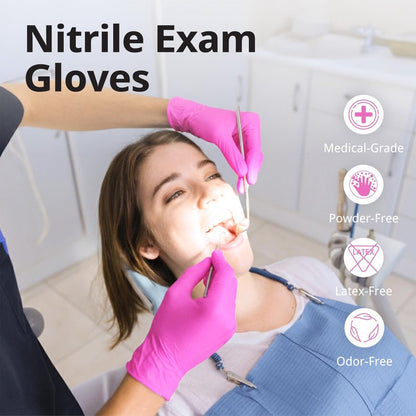 SwiftGrip Pink Gloves Powder-Free Nitrile Gloves, 100ct Box - 3-Mil, Gloves Disposable Latex Free, for Kitchen, Cleaning, Estheticians, Hair Stylist - Pink/Fuchsia(Medium)