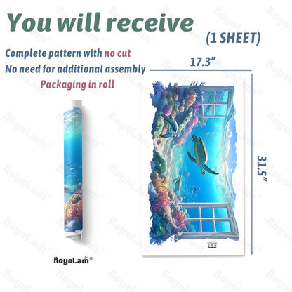 RoyoLam Underwater Scene Sea Turtle Fishes Wall Stickers 3D Fake Window Wall Decals for Kid Removable Peel and Stick Wall Art Home Decor Decoration for Classroom Preschool Living Room Bedroom Bathroom