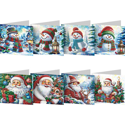 8pcs Diamond Art Kits for Adults DIY Christmas Cards with Envelopes Rhinestone Painting Cards Kits Diamond Painting Santa Greeting Card for New Year Party Supplies (Snowman and Santa Claus)
