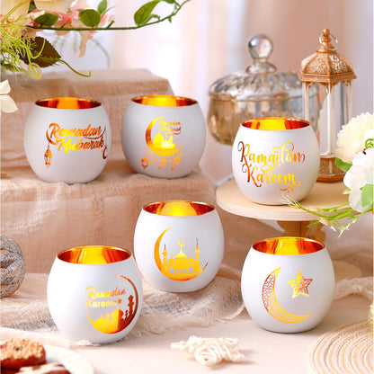 FoldTier 6 Pcs Ramadan Table Decor Ramadan Mubarak Candle Holders Glass Eid Mosque Decoration Votive Tealight Candle Holders for Muslim Gift Tabletop Centerpieces Islamic Party Home Decoration