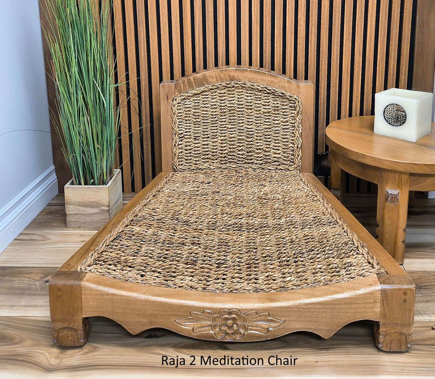 Harmony In Design Handcrafted Wooden Meditation Chair with Woven Seagrass Seat, 30 x 28 x 18 inches (Harvest Gold)