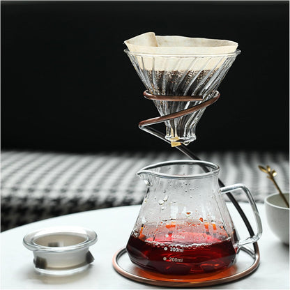 Pour Over Coffee Maker Set, 20oz/600ml Dripper & Glass Lid, Metal Stand and 100 Paper Filters, 4 in 1 Set