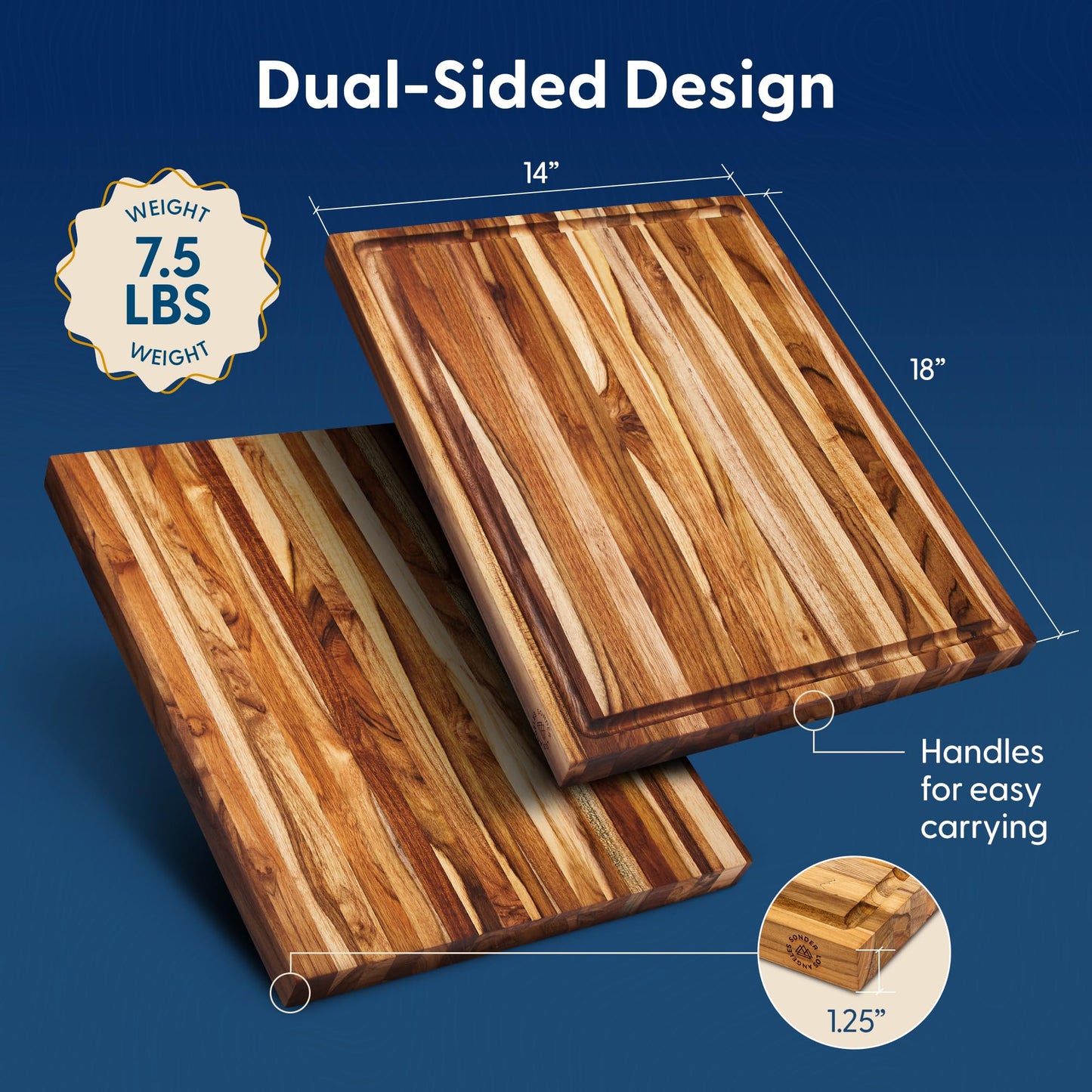 Sonder Los Angeles Laurel Cutting Board | Teak Edge Grain Cutting Board for Kitchen with Juice Groove | Reversible Charcuterie Butcher Block | Gift Box Included | 18x14x1.25 in