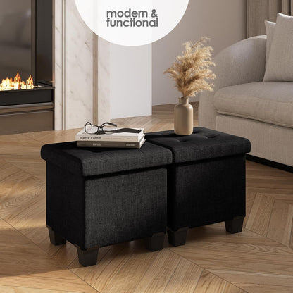 STORAGEBUD 15-in 330lbs, Storage Ottoman Cube with Small Bin, Square Ottoman with Storage for Living Room and Bedroom