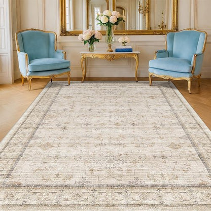 Farmhouse 6x8 Area Rug - Soft Beige Cream Carpet for Living Room, Bedroom & Home Office | Non-Slip & Washable