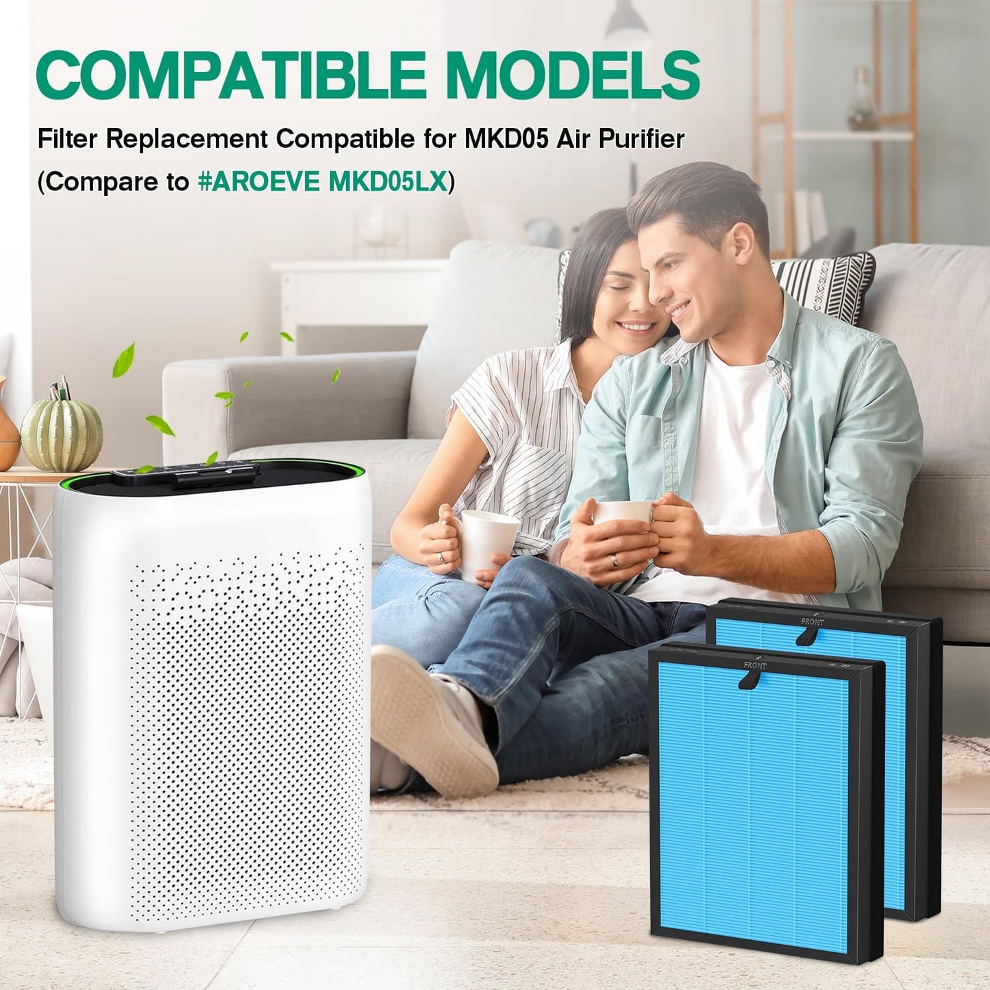 MKD05 Air Filter Replacement - Compatible with AROEVE MKD05 Air Purifier, 4-in-1 HEPA Filter, 2 Pack