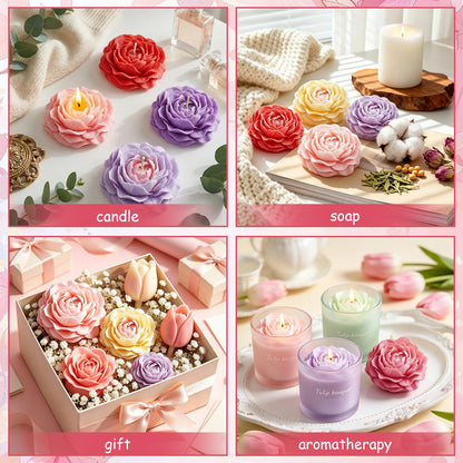 ZWLIYCHN Peony Candle Mold 2Pcs 3D Peony Flower Silicone Molds Floral Silicone Mold Peony Fondant Cake Decoration Mold for Cupcake Jelly Chocolate Candy Soap Ice Cube Epoxy Casting Resin Craft Mould