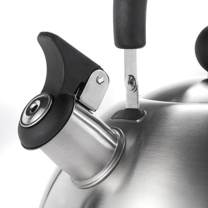 Dominion 2.1 Quart Stainless Steel Whistling Tea Kettle, Ergonomic Handle, Anti-Heat Handle, The Perfect Stovetop Tea and Water Boilers for Your Home, Dorm, Condo or Apartment, Brushed Satin