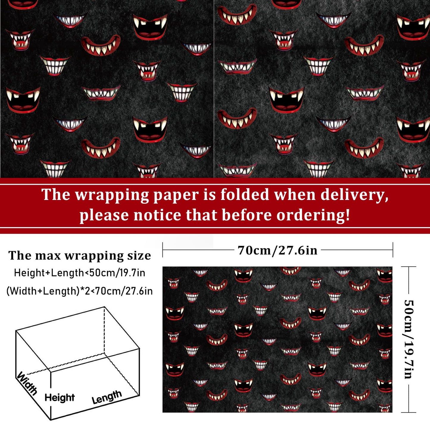 JarThenaAMCS 12 Sheets Halloween Bloody Wrapping Paper - Not Roll - Horror Handprint Paw Blade Gift Wrap Paper Folded Flat for DIY Crafts Holiday Party Supplies, 19.7 x 27.6 Inch