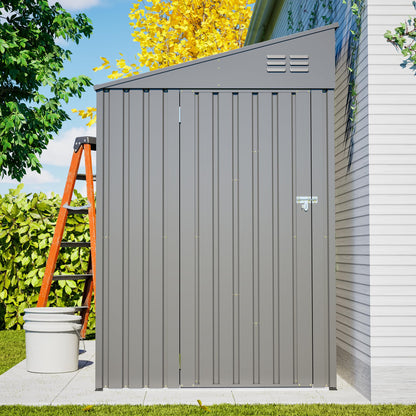 YOPTO 4x7 FT Outdoor Storage Shed Lean to Shed,Metal Shed W/Lockable Door & Air Vent,All Weather Waterproof Garden Tool House W/Reversible Installation,for Backyard,Patio,Lawn,Olive Gray