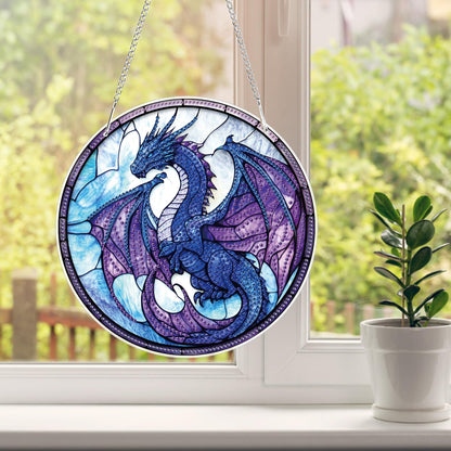 HEIBAGO Dragon Hanging Diamond Art Kits for Adults, Special Shaped Crystal Diamond Painting Ornament Kit, Stained Glass DIY Double-Sided Pattern Gem Art Kit for Home Wall Decor 8.3x8.3inch