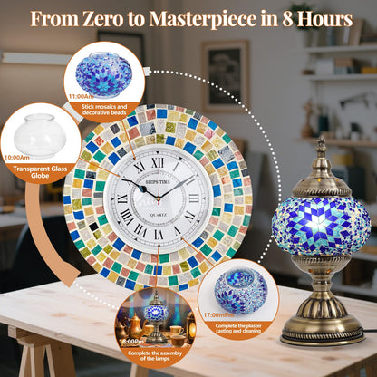 BOHMR DIY Turkish Mosaic Lamp Kit, Stained Glass Table Lamp Making Kit- Easy and Fun, No Experience Needed, Mosaic Art & Craft Project Kits for Adults & Teens, Make Your Own Table Lamp,Blue
