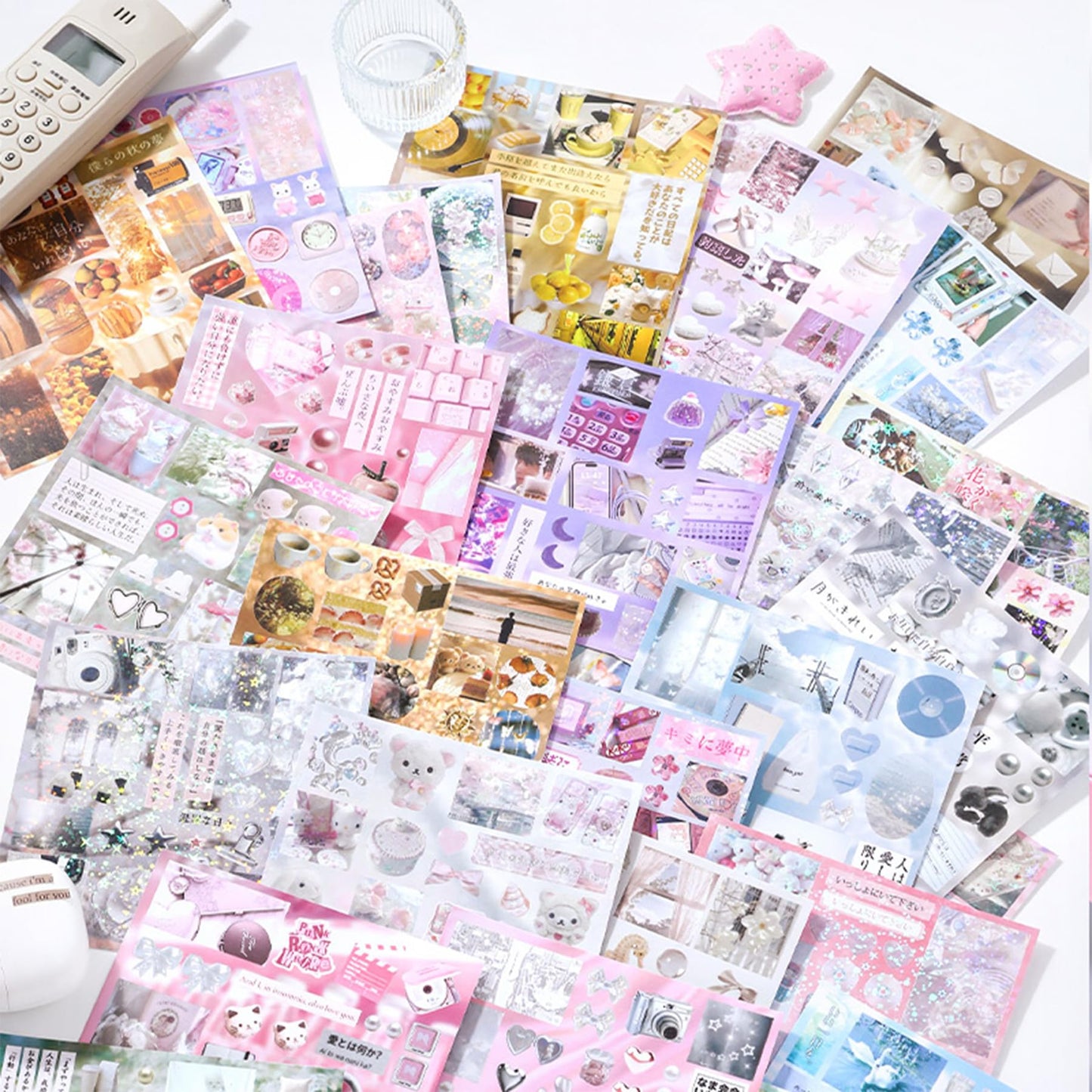Dreamcore Japanese Aesthetic Sticker Book, 700+ Die-Cut Glossy and Matte Stickers, 30 Sheets, 2 Styles for Journaling, Scrapbooking, Planners-Prayer Board Supplies-Vision Board Supplies