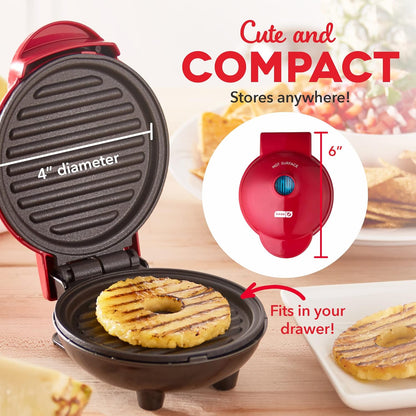 DASH Mini Maker Portable Grill Machine + Panini Press for Gourmet Burgers, Sandwiches, and Snacks - Red
