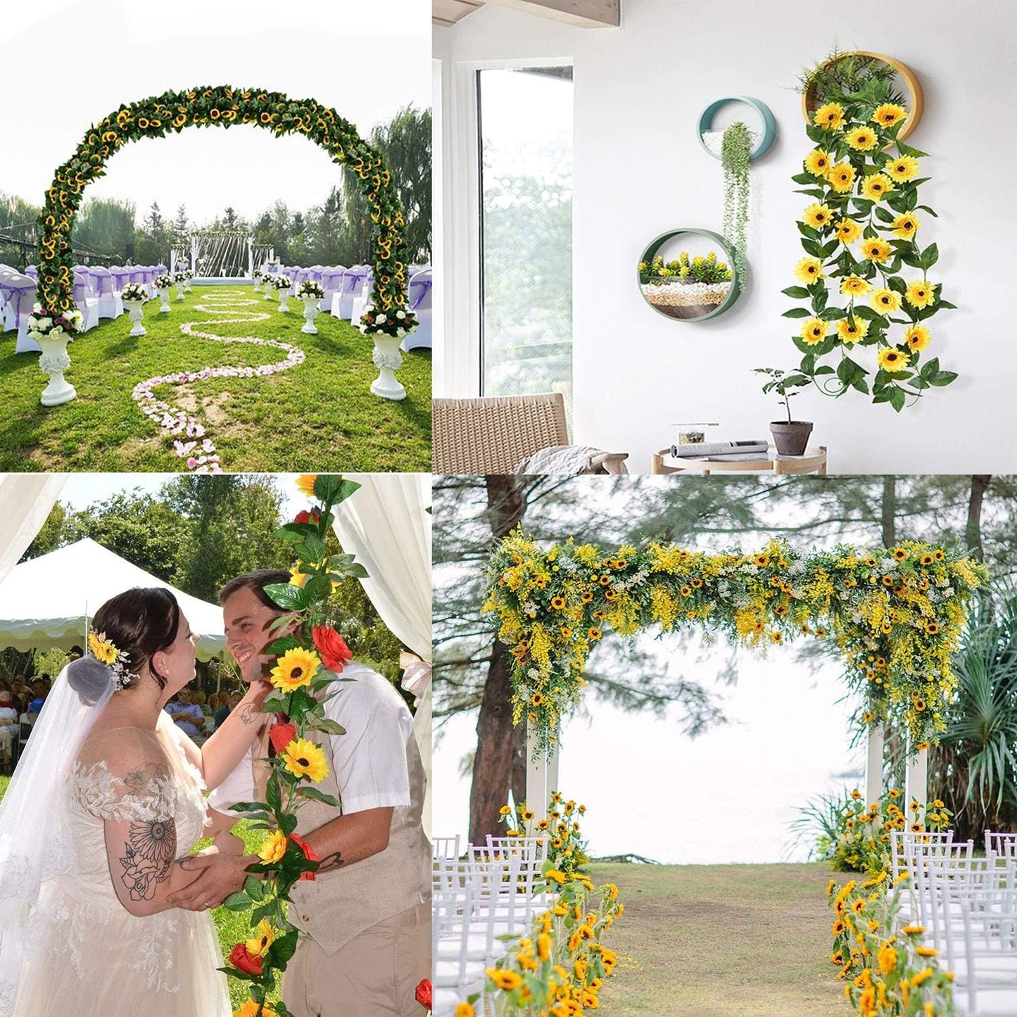2 Pack 8.8FT Artificial Sunflower Garland with 100 LED Fairy String Lights, Faux Sunflowers Hanging Plant for Indoor,