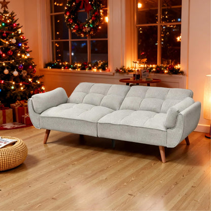 Trygoal Convertible Futon Sofa Bed, Modern Futon Couch with 2 Pillows, Small Futons Couch with Adjustable Armrest & Backrest, Loveseat Sofa Bed for Living Room, Bedroom, Gray