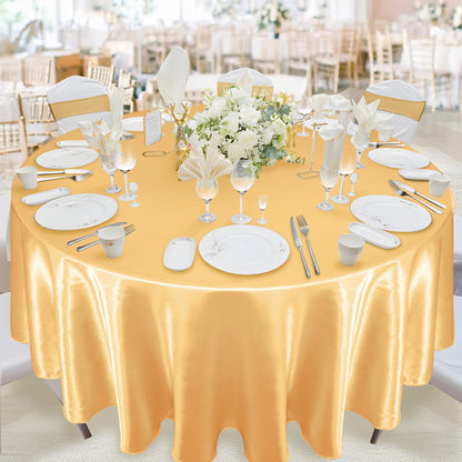 KKJIAF 4 Pack 120 Inch Round Tablecloth Satin Gold Round Table Cover, Silky Satin Dining Table Cloth for Wedding, Party, Banquet, Restaurant, Formal Events