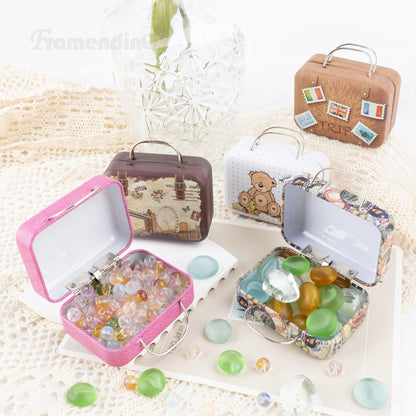 Framendino, 5 Pack Mini Suitcase Boxes Small Cartoon Tin Rectangular Handbag Jewelry Coin Container for Party Wedding Decorations