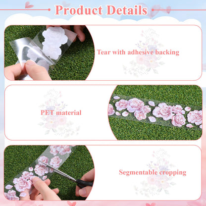 Exclaith 12 Rolls Floral PET Tape for Journaling and Scrapbooking Aesthetic Washi Tapes Floral Journaling Tape for Art Crafts, Aesthetic Washi Tapes Scrapbooking Supplies