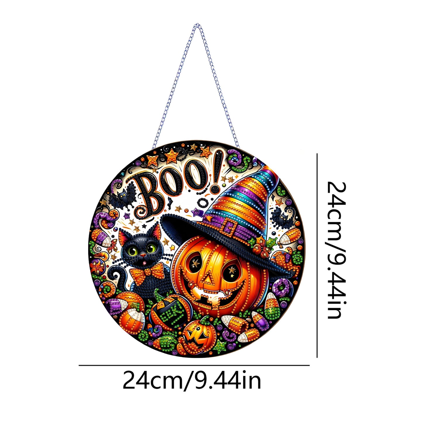 DIY Halloween Acrylic Diamond Art Painting Wreath Kits Special Shaped Rhinestone 5D Diamond Art Window Pendants Home Garden Wall Hanging Kits Hanging Ornament (Pumpkin and Cat)