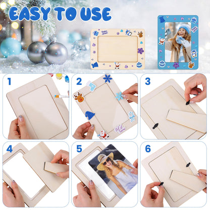 Fovths 36 Packs Winter Picture Frame Painting Craft Kit Wooden DIY Photo Frame with 250 Foam Stickers Brushes Set Holiday Art Party Favor DIY Paint and Decorate
