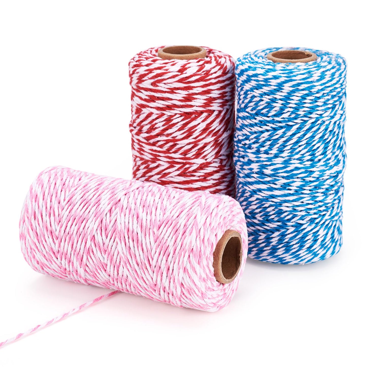 Elecrelive 3 Rolls Macrame Cords 2mm Natural Cotton Twine 8 Strand Twisted String Blue Red Cotton Macrame Rope Macrame Supplies Kit for Jewelry Bracelet Sewing Wedding Gift Wrapping