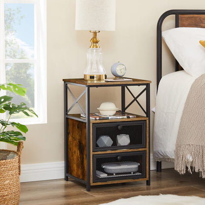 VECELO End Tables Set of 2 with Storage Space,Flip Door Night Stand for Living Room,Bedroom,Small Space,Rustic Brown