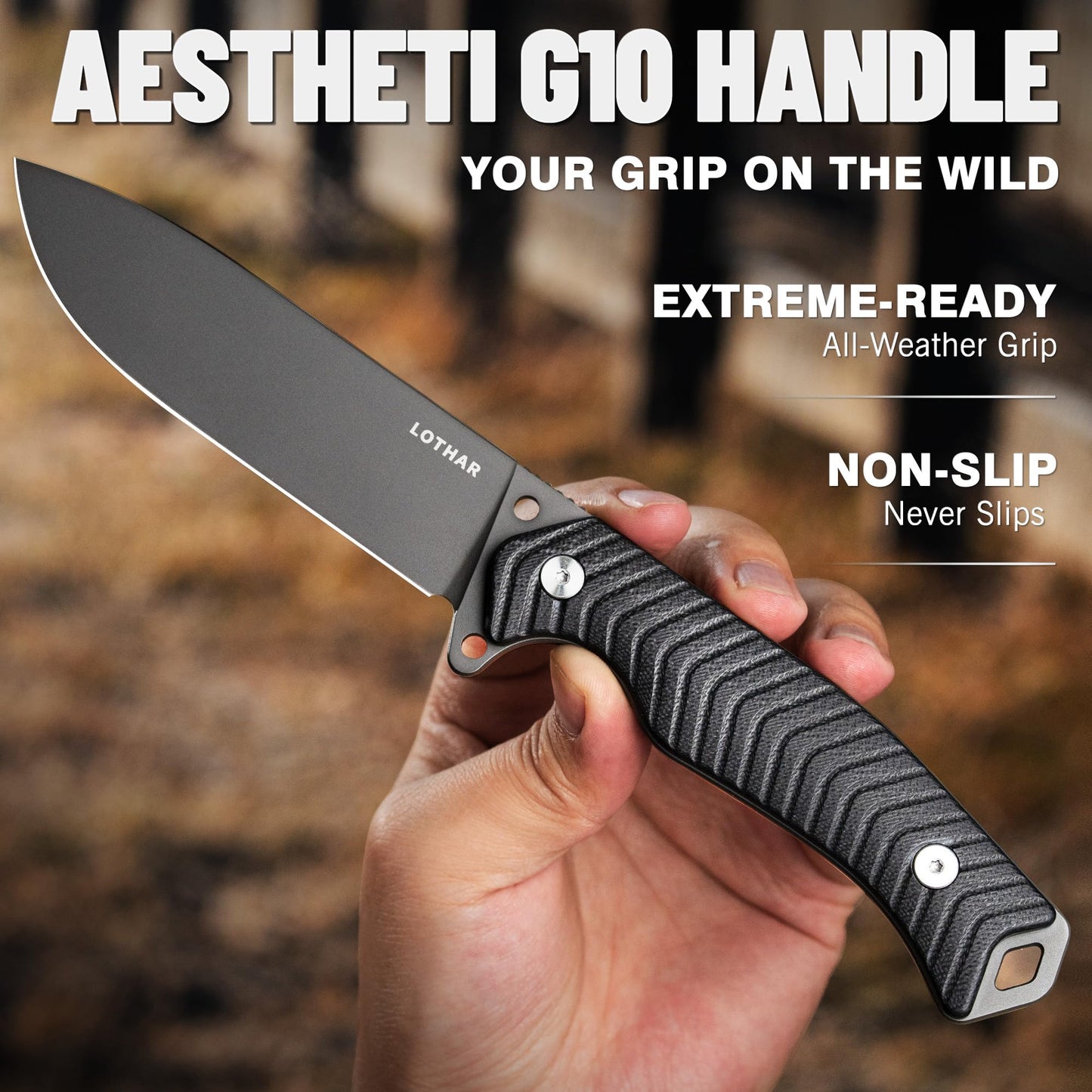 LOTHAR BAT Fixed Blade Knife with Sheath, 4.5 Inch Tactical Horizontal Carry Knives with G10 Handle, Bushcraft Hunting EDC Knives, Survival Camping Fixed-Blade Knives Gifts For Men