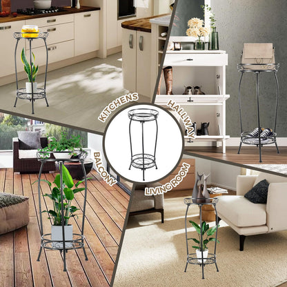 Kavlium Plant Stand Indoor Outdoor，Tall Black Metal Rustproof Stable Plant Stands，2 Tier 27.1 inch Multiple Plant Rack Holder Rack Flower Pot Stand Heavy Duty Plant Shelf