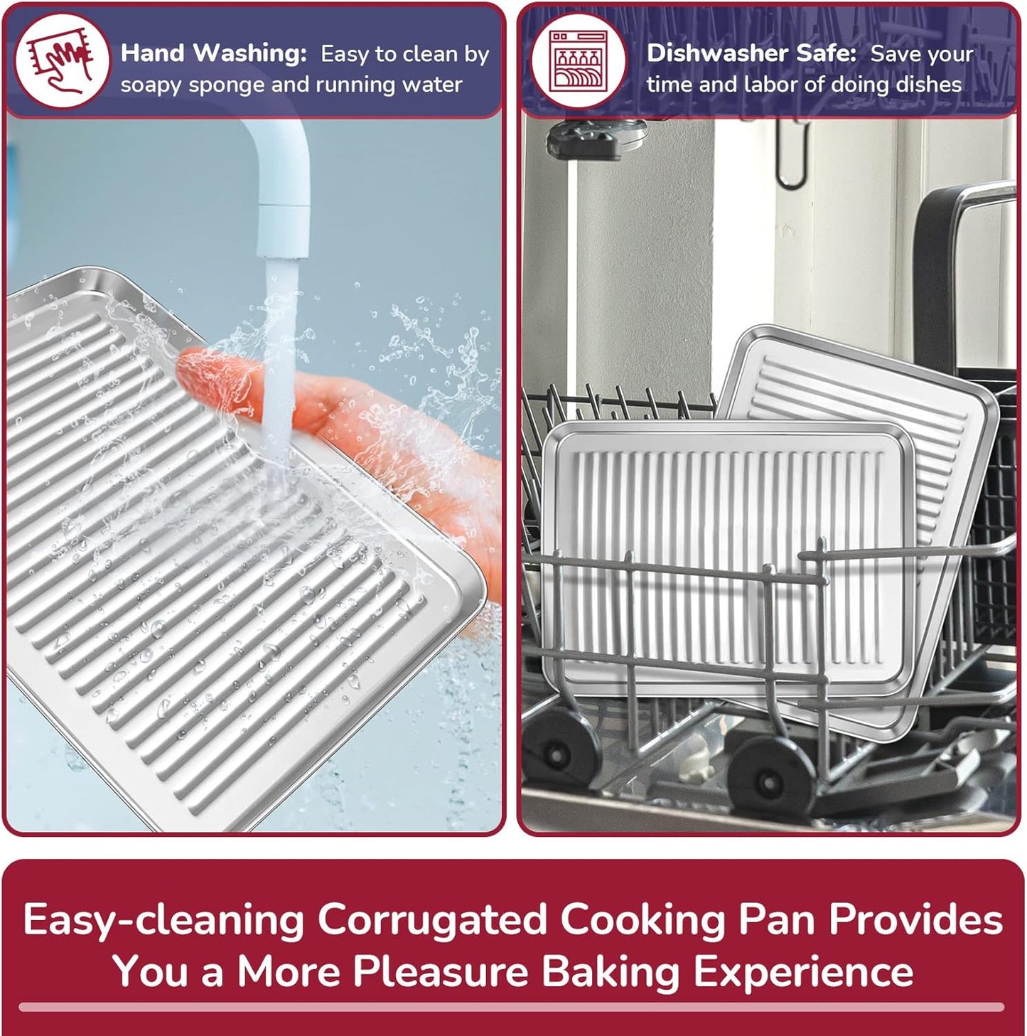 P&P CHEF Mini Toaster Oven Pan Set of 2, 9 x 7 x 1 Inch Stainless Steel Small Baking Cookie Pan for Cooking & Roasting