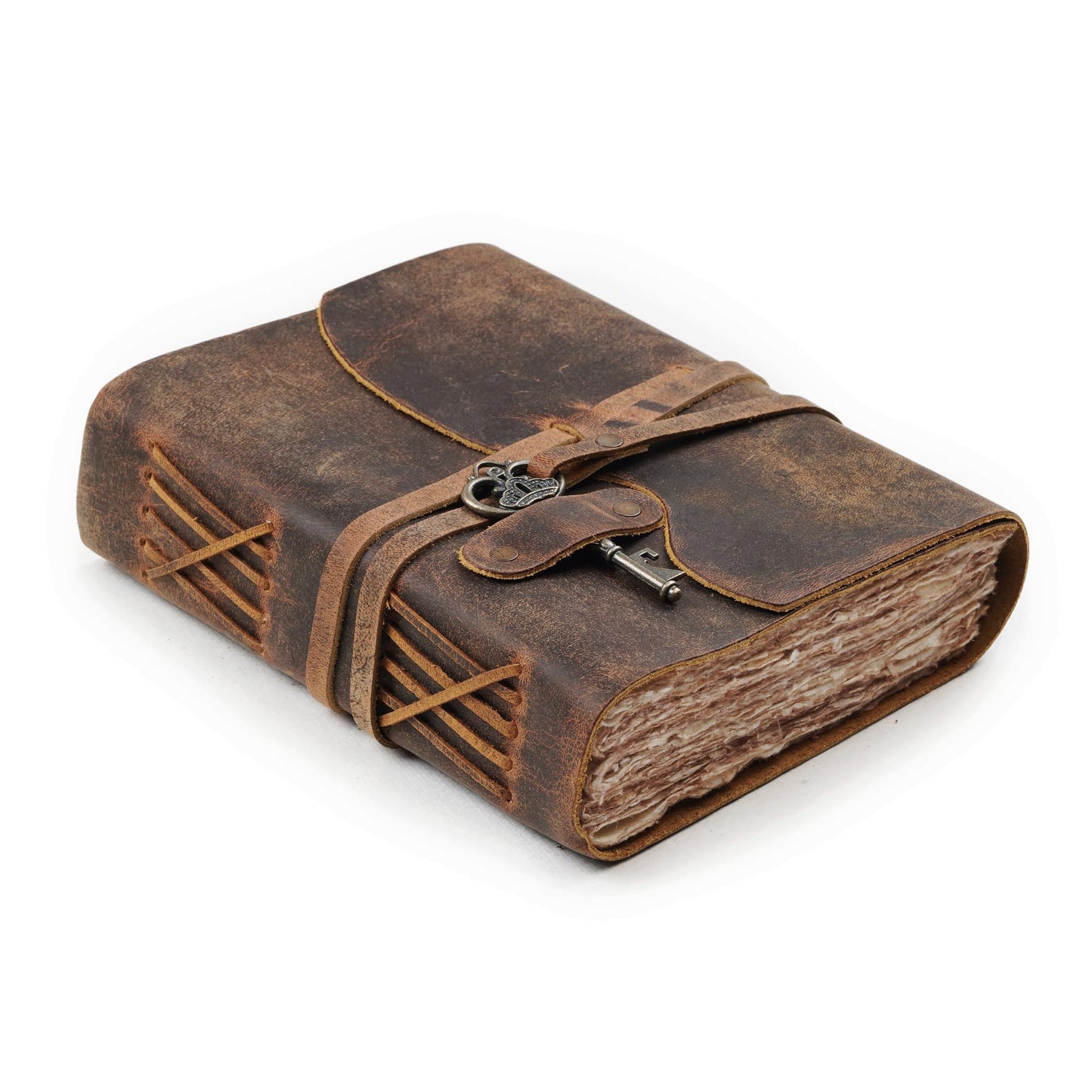 LEATHER VILLAGE Vintage Leather Journal – 200 Handmade Vintage Deckle Edge Paper – Leather bound Journal For Women Men – Vintage Key Closure - Book of Shadows - Cappuccino Brown - 6X4 inches (A6)