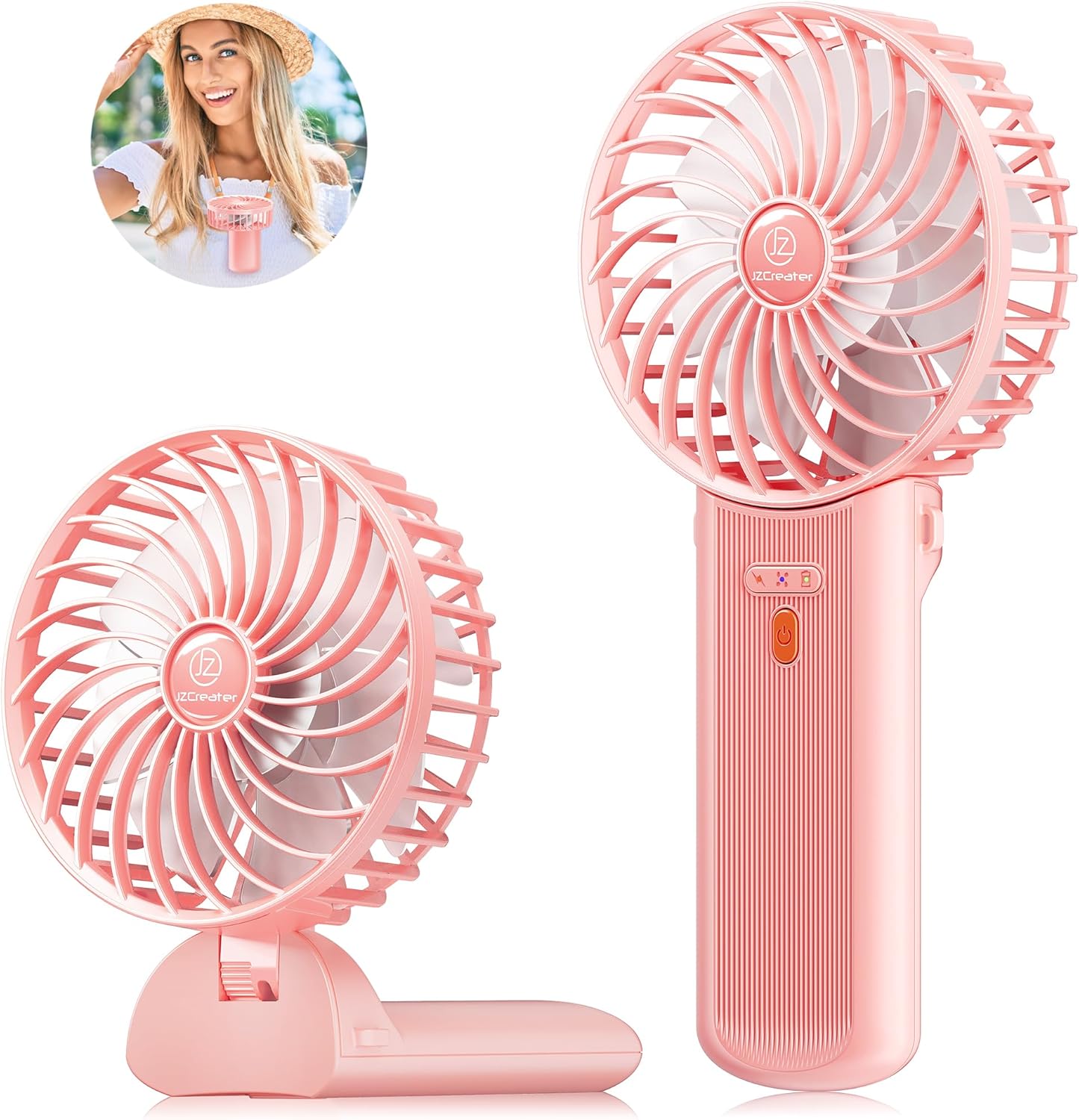 JZCreater Mini Handheld Fan, Portable 15H Cooling Fan, Quiet 4 Speed USB Rechargeable Desk Fan for Travel, Outdoor, Home