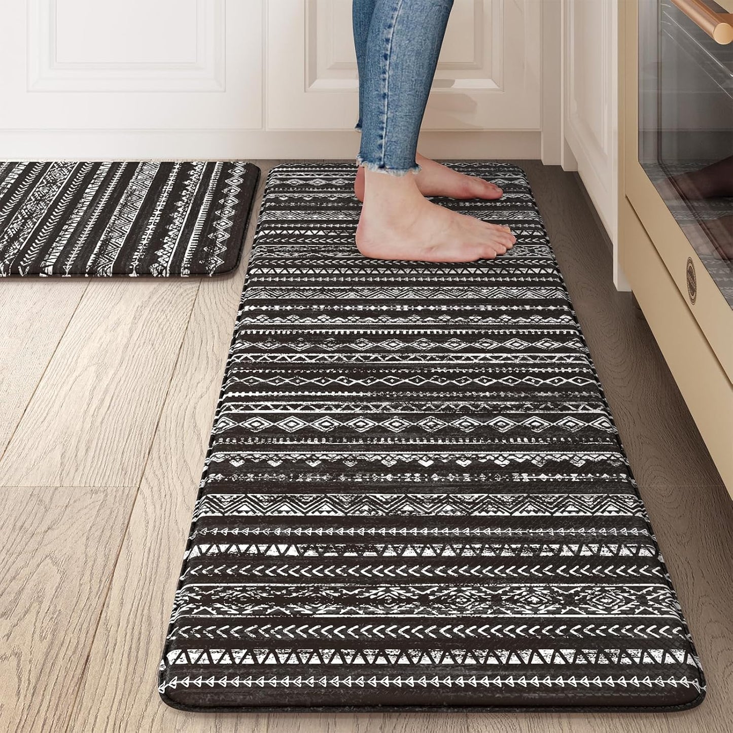 Kitchen Mats Cushioned Anti Fatigue, Non Slip 2 Piece Memory Foam Kitchen Mat Set for Sink, Laundry, Office, Black