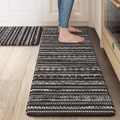 Kitchen Mats Cushioned Anti Fatigue, Non Slip 2 Piece Memory Foam Kitchen Mat Set for Sink, Laundry, Office, Black