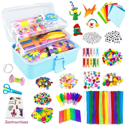 VLUSSO Arts and Crafts Supplies for Kids DIY Craft Kits Art Supplies Materials Kids Crafts Set with Pipe Cleaners Craft Box Preschool Homeschool Toys Gift for Boys and Girls Age 4 5 6 7 8