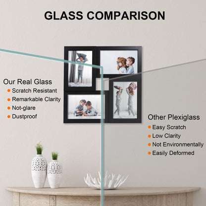 THKRLOF 4x6 Picture Frames Collage 1 Pack, 4 Opening Multi Family Photo Collage Frames with Real Glass for Wall Hanging or Tabletop, Black