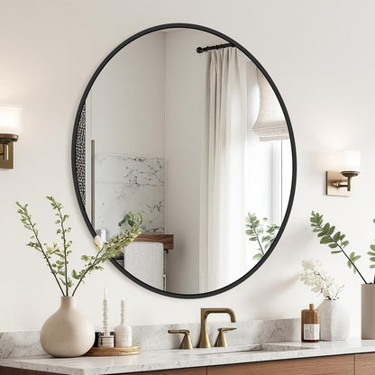 Black Round Mirror 22 Inch, Circle Wall Mirrors with Metal Frame, Wall Mounted Circular Mirror for Bathroom, Vanity, Entryway, Living Room, Hallway, Wall Decor